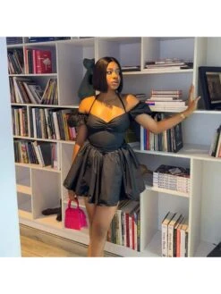 Halter Ruched Puff Sleeve Dress -Define Your Shop P 20240326143509888 210