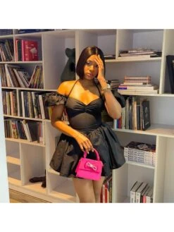 Halter Ruched Puff Sleeve Dress -Define Your Shop P 20240326143510584 921