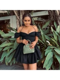 Halter Ruched Puff Sleeve Dress -Define Your Shop P 20240326143513879 772