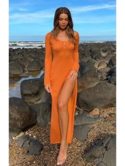 Solid Color High Rise Bodycon Long Sleeves Maxi Dress -Define Your Shop P 20240401134503722 935