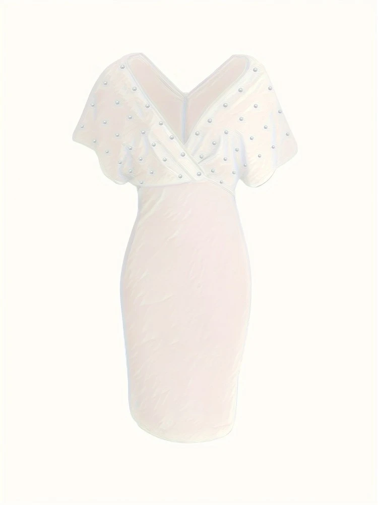 Faux Pearl V Neck Backless Midi Dress 7 Faux Pearl V Neck Backless Midi Dress - Image 5