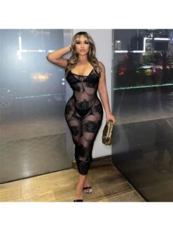 Patchwork See Through Sleeveless Maxi Dress