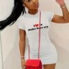 Letter Printed Fitted Short Sleeve Mini Dress 1 Letter Printed Fitted Short Sleeve Mini Dress -Define Your Shop P 20240403170012449 286