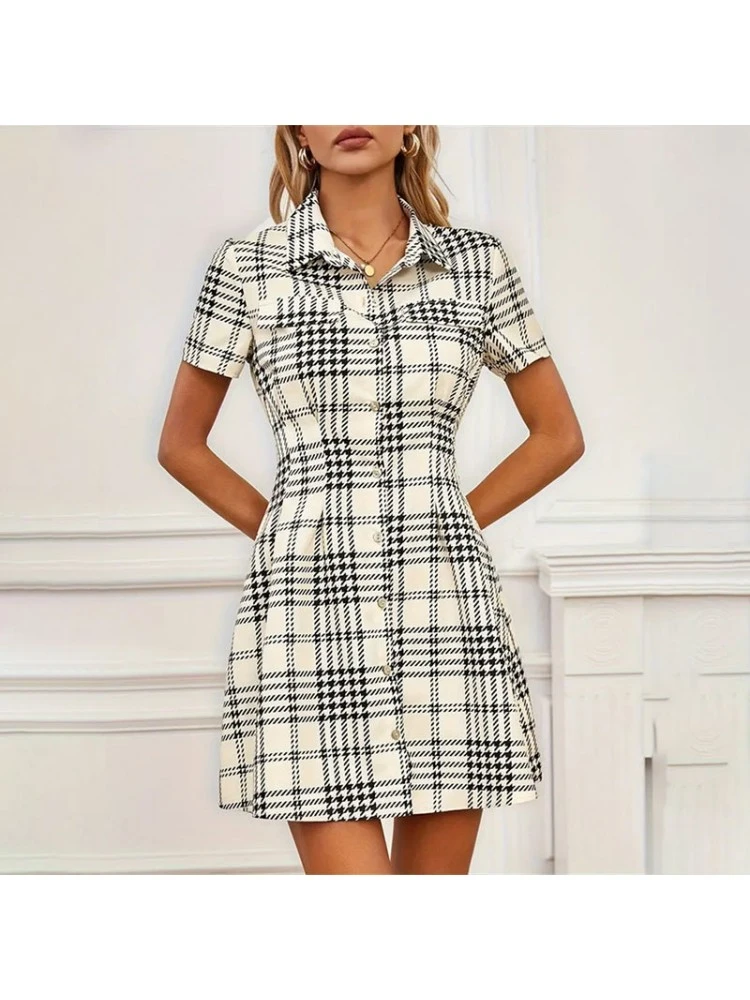 Houndstooth High Rise Fitted Short Sleeve Dress 4 Houndstooth High Rise Fitted Short Sleeve Dress - Image 2