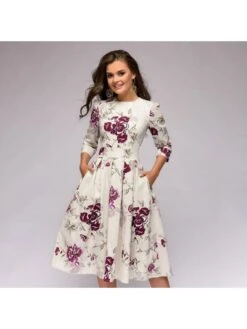 Print Three-quarter Sleeve A-line Dress -Define Your Shop P 20240409085511325 783