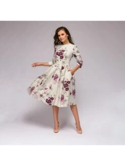 Print Three-quarter Sleeve A-line Dress -Define Your Shop P 20240409085512468 452