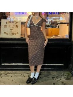 Polka Dots V Neck Short Sleeve Dress