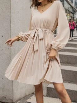 Pleated Long Sleeve Swing Long Sleeves Dress -Define Your Shop P 20240411101804399 330