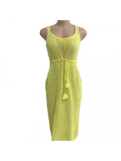 Mesh Hollow Out Tie-wrap Sleeveless Dress