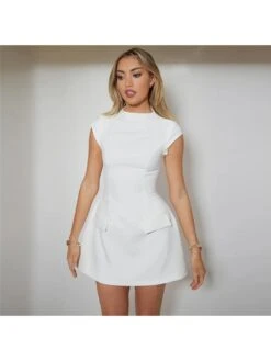 Define Your Shop 14 Mock Neck Bodycon Cap Sleeve Dress