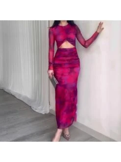 Tie Dye Ruched Hollow Out Maxi Dress -Define Your Shop P 20240416153013029 686