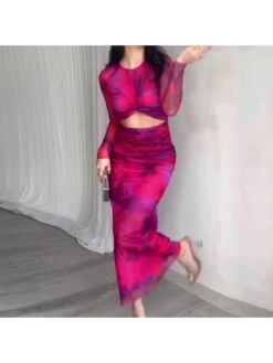 Tie Dye Ruched Hollow Out Maxi Dress -Define Your Shop P 20240416153013462 610