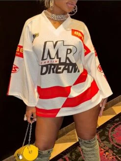 Flare Letter Flared Long Sleeves Dress