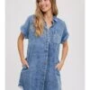 Raged Hem Denim Cardigan Short Sleeve Dress