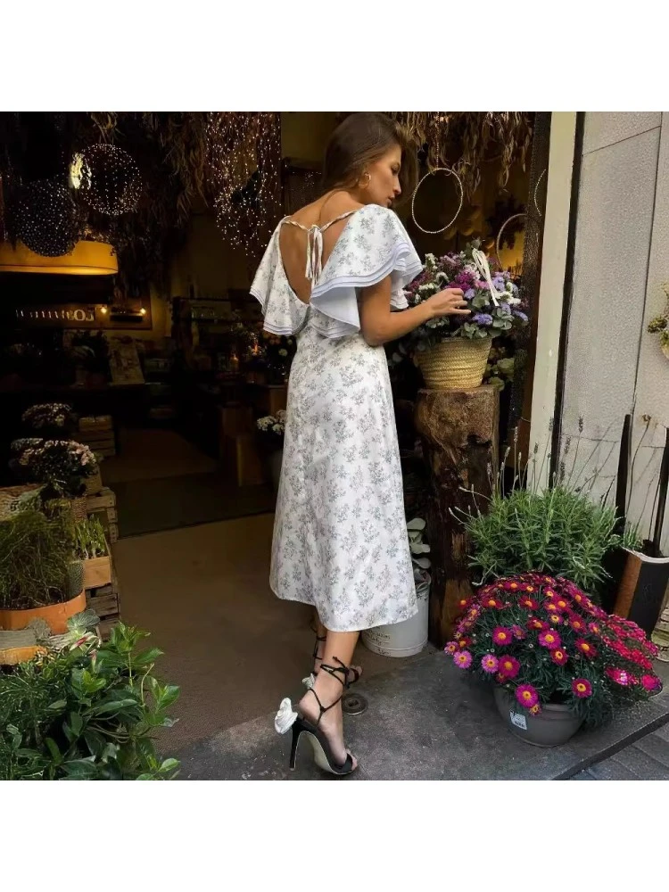 Ruffle V Neck Backless Dress 6 Ruffle V Neck Backless Dress - Image 4