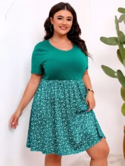 Colorblock Patchwork Office Lady Short Sleeve Dress -Define Your Shop P 20240420142502924 293