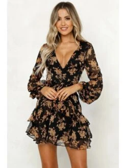 Printed Plunging Neckline Long Sleeve Dress 11 Printed Plunging Neckline Long Sleeve Dress -Define Your Shop P 20240422102026862 979