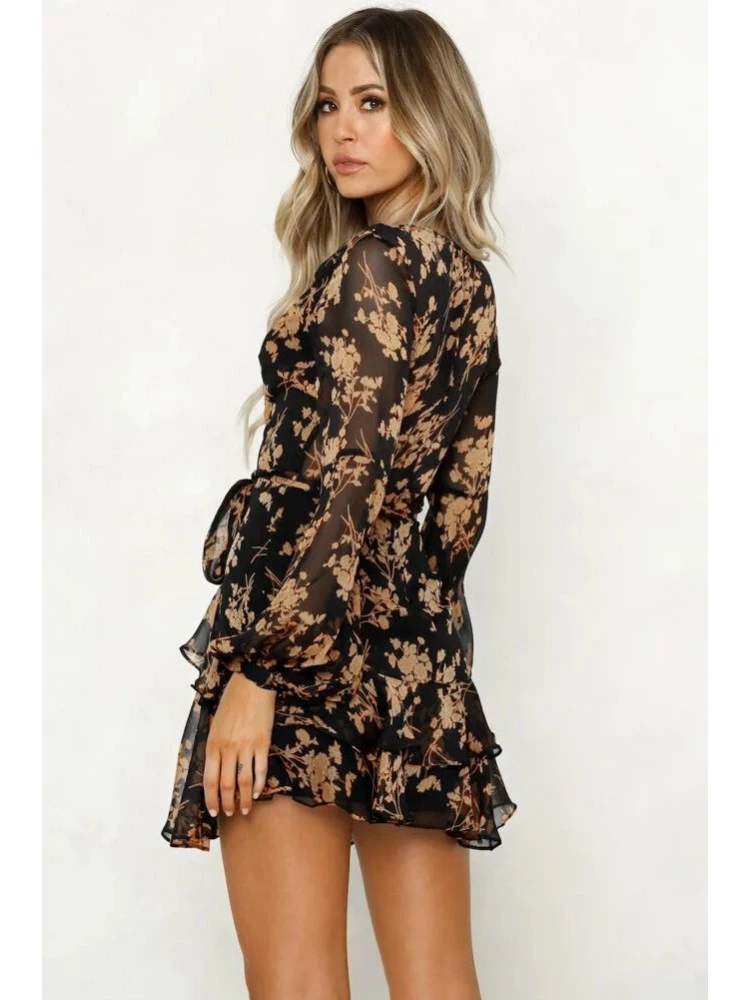 Printed Plunging Neckline Long Sleeve Dress 7 Printed Plunging Neckline Long Sleeve Dress - Image 5