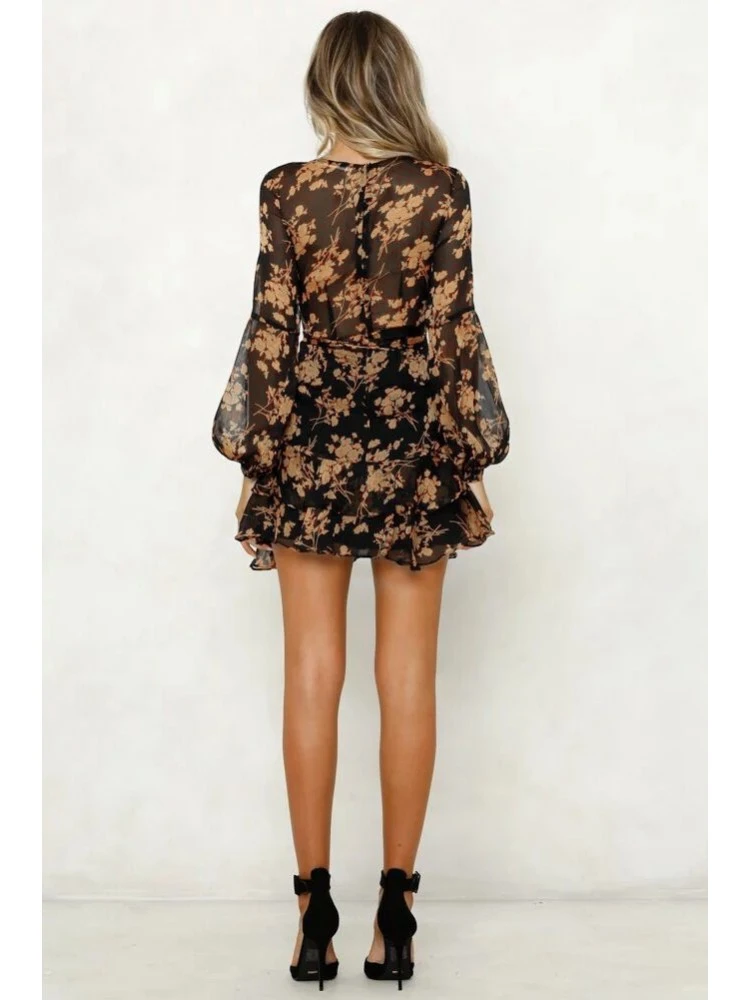 Printed Plunging Neckline Long Sleeve Dress 8 Printed Plunging Neckline Long Sleeve Dress - Image 6