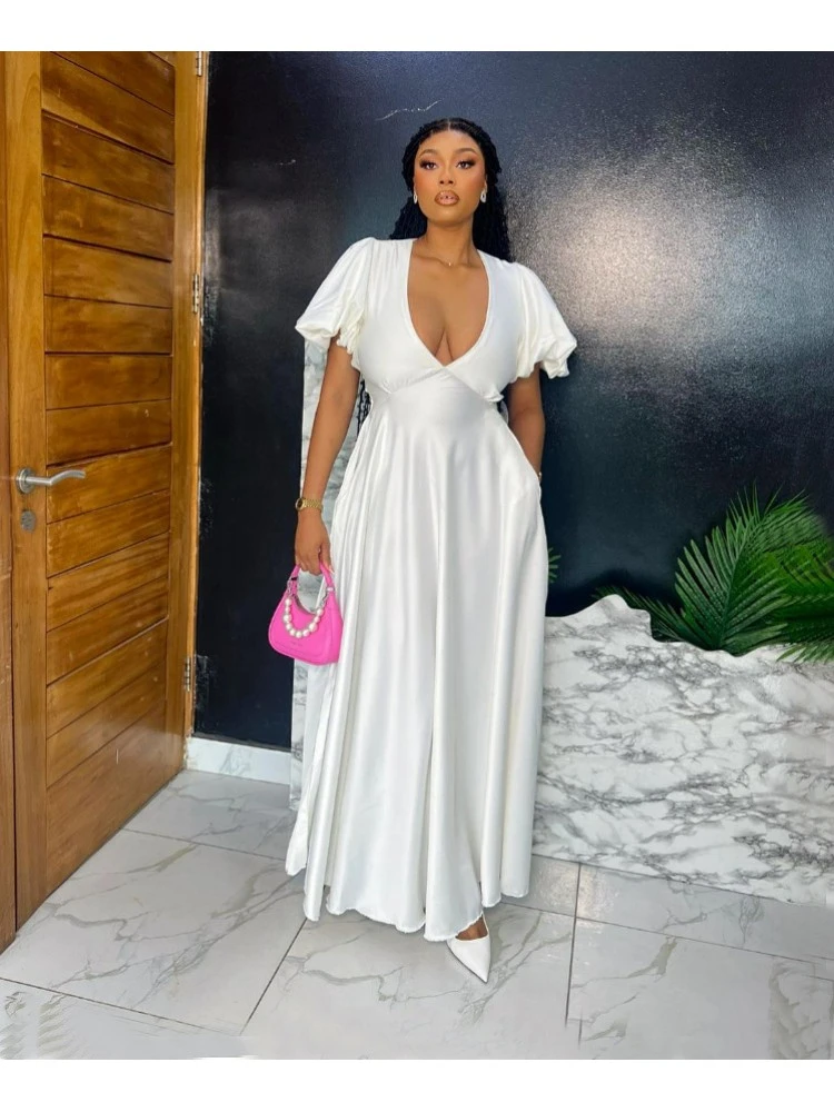 Deep V Neck Backless Frill Sleeve Swing Dress 3 Deep V Neck Backless Frill Sleeve Swing Dress