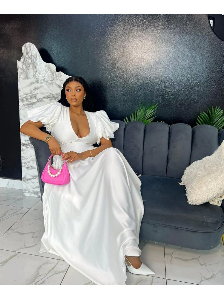 Deep V Neck Backless Frill Sleeve Swing Dress 5 Deep V Neck Backless Frill Sleeve Swing Dress - Image 3