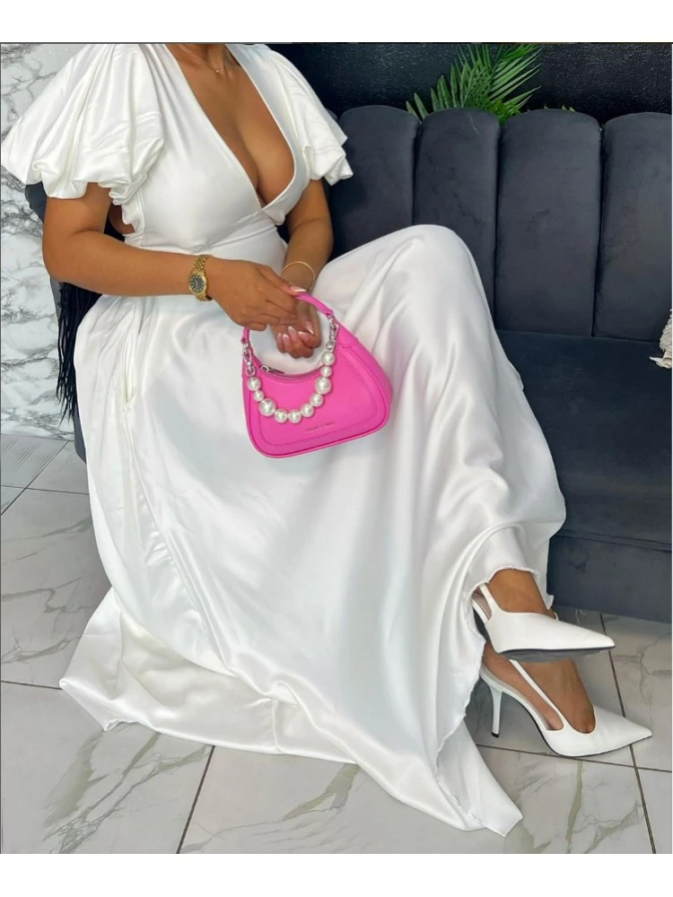 Deep V Neck Backless Frill Sleeve Swing Dress 7 Deep V Neck Backless Frill Sleeve Swing Dress - Image 5