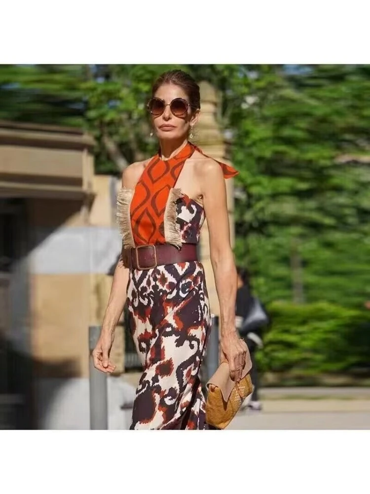 Colorblock Halter Backless Dresses 3 Colorblock Halter Backless Dresses