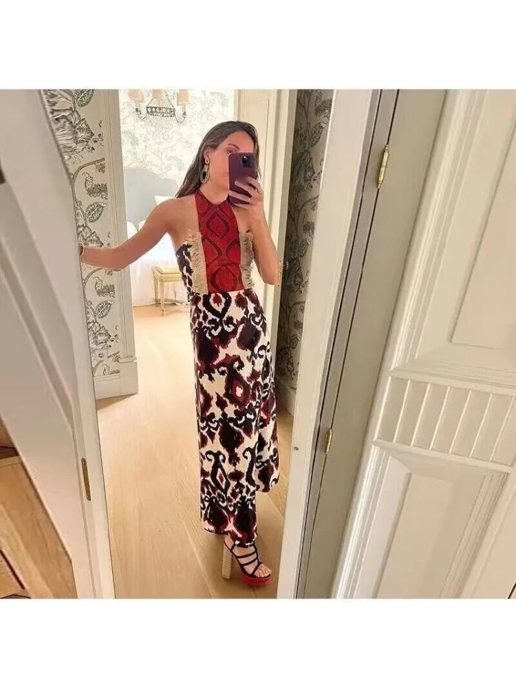 Colorblock Halter Backless Dresses 5 Colorblock Halter Backless Dresses - Image 3