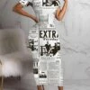 Newspaper Printed Short Sleeve Maxi Dress -Define Your Shop P 20240426183518966 246