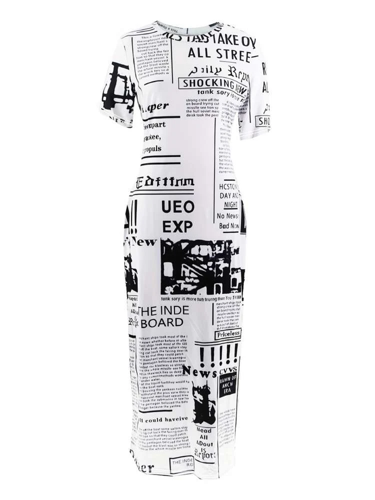 Newspaper Printed Short Sleeve Maxi Dress 4 Newspaper Printed Short Sleeve Maxi Dress - Image 2