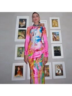 Print Stand Collar Long Sleeve Dress -Define Your Shop P 20240506101502529 946