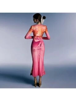 Print Stand Collar Long Sleeve Dress -Define Your Shop P 20240506101505614 511