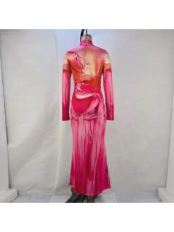 Print Stand Collar Long Sleeve Dress -Define Your Shop P 20240506101507260 590