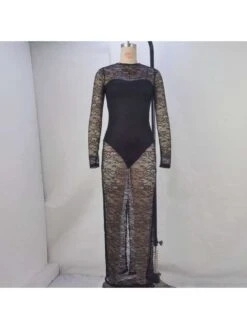 Patchwork Lace See Through Long Sleeves Dress 21 Patchwork Lace See Through Long Sleeves Dress -Define Your Shop P 20240506111529484 870