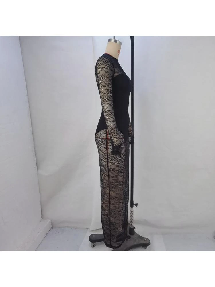 Patchwork Lace See Through Long Sleeves Dress 10 Patchwork Lace See Through Long Sleeves Dress - Image 8