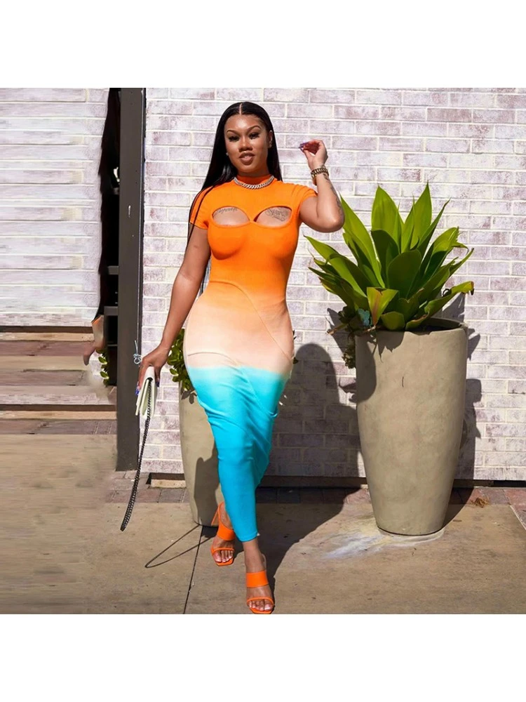 Colorblock Hollow Out Short Sleeve Dress 3 Colorblock Hollow Out Short Sleeve Dress