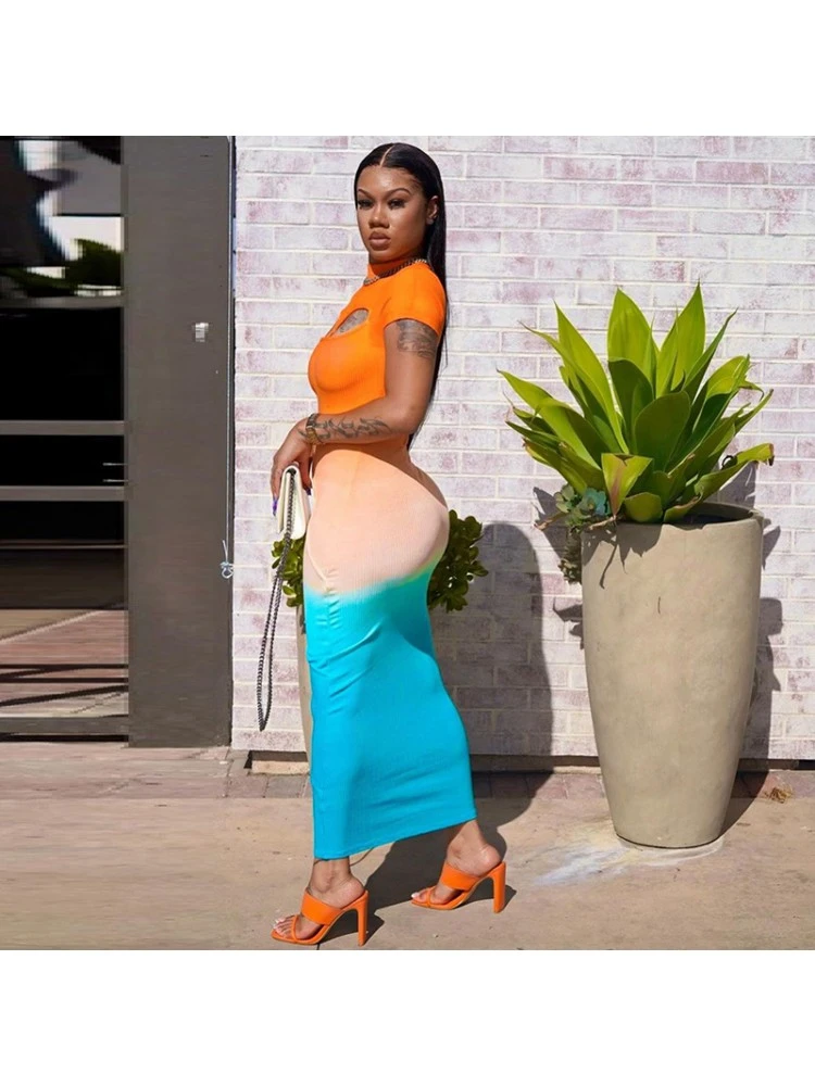 Colorblock Hollow Out Short Sleeve Dress 4 Colorblock Hollow Out Short Sleeve Dress - Image 2