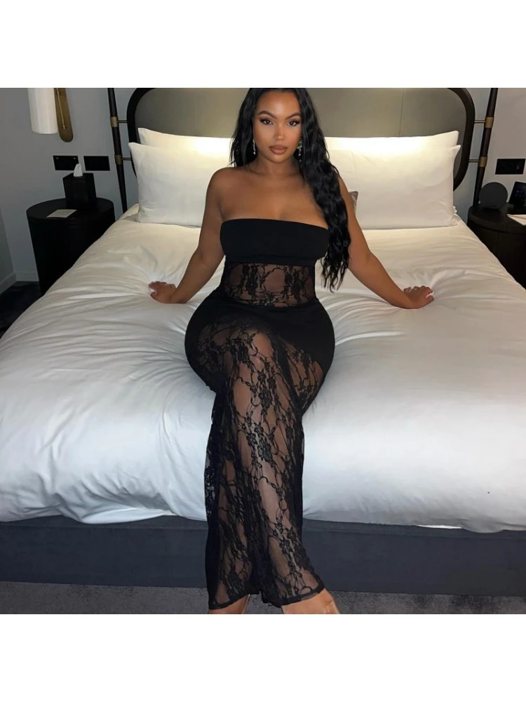 Lace See Through Strapless Maxi Dress 4 Lace See Through Strapless Maxi Dress - Image 2