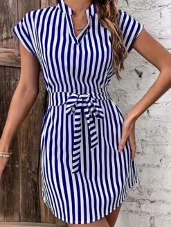 Patchwork Striped Lace-Up V Neck Dress 8 Patchwork Striped Lace-Up V Neck Dress -Define Your Shop P 20240508102006947 278