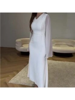 See Through Solid Color V Neck Dress -Define Your Shop P 20240508140009536 132