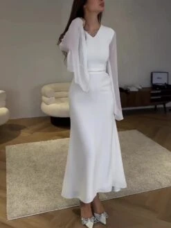 See Through Solid Color V Neck Dress -Define Your Shop P 20240508140010012 890