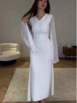 See Through Solid Color V Neck Dress -Define Your Shop P 20240508140010347 254