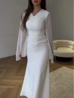 See Through Solid Color V Neck Dress -Define Your Shop P 20240508140010954 207