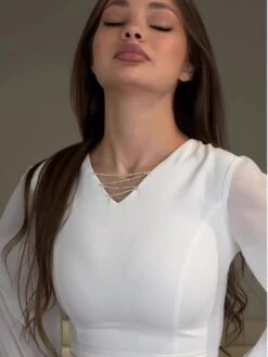 See Through Solid Color V Neck Dress -Define Your Shop P 20240508140011568 502