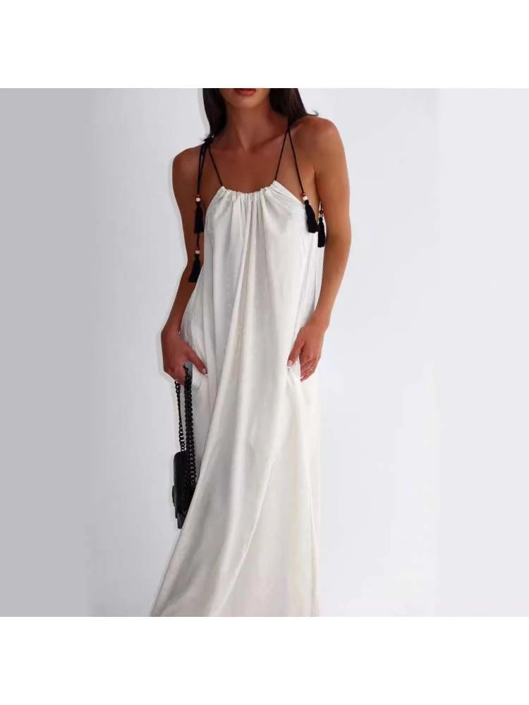 Patchwork Fringe Spaghetti Straps Backless Dresses 5 Patchwork Fringe Spaghetti Straps Backless Dresses - Image 3