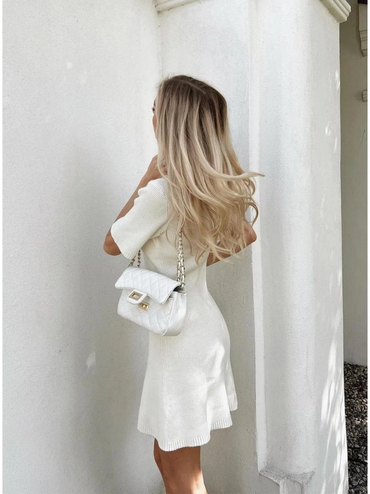 Knitting A-line Single Breasted Short Sleeve Dress 9 Knitting A-line Single Breasted Short Sleeve Dress - Image 7