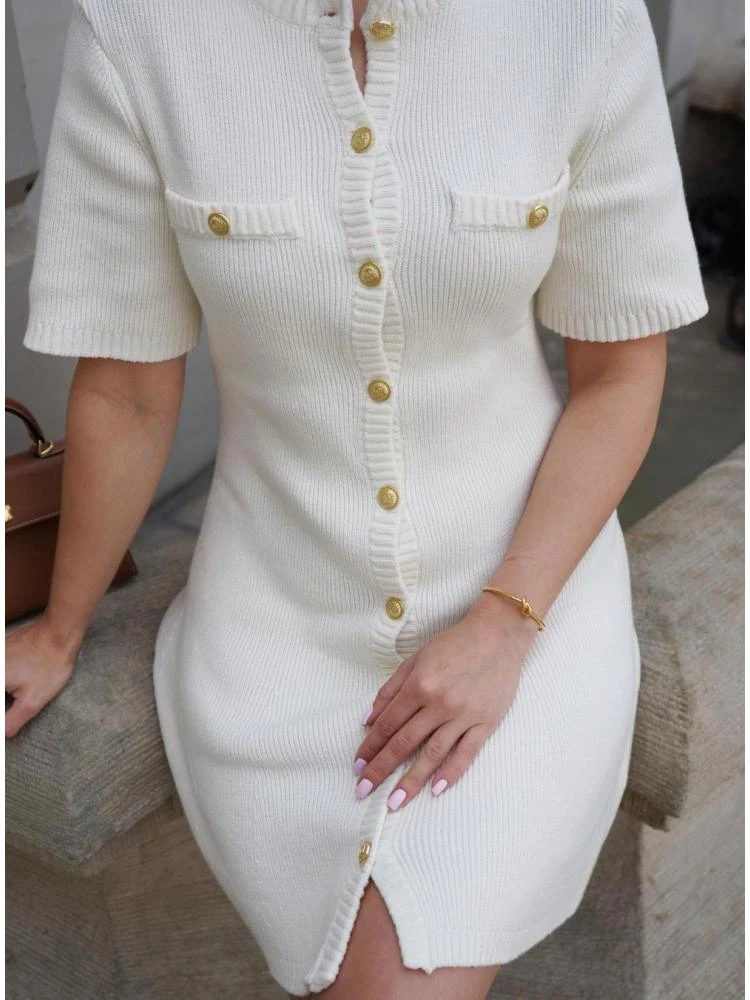 Knitting A-line Single Breasted Short Sleeve Dress 11 Knitting A-line Single Breasted Short Sleeve Dress - Image 9