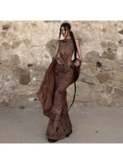 Printed Metal Ring Sleeveless Dress