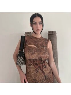 Printed Metal Ring Sleeveless Dress -Define Your Shop P 20240509152024026 402