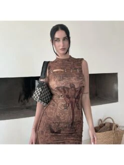 Printed Metal Ring Sleeveless Dress -Define Your Shop P 20240509152024526 488